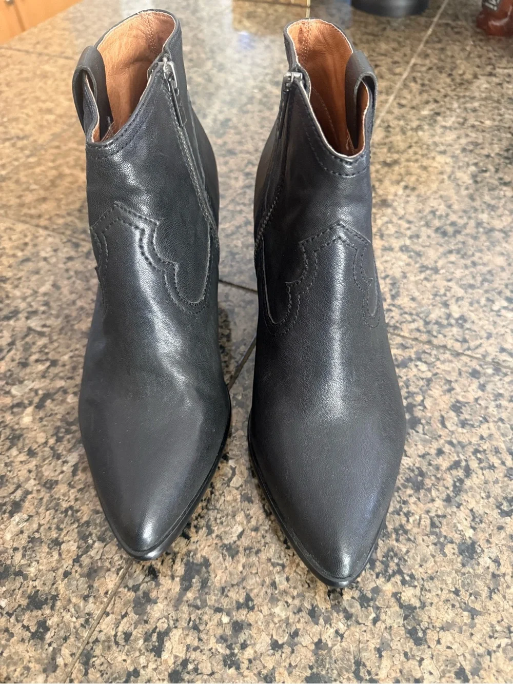 Frye Black Reina  Leather Ankle Booties with Low Heel